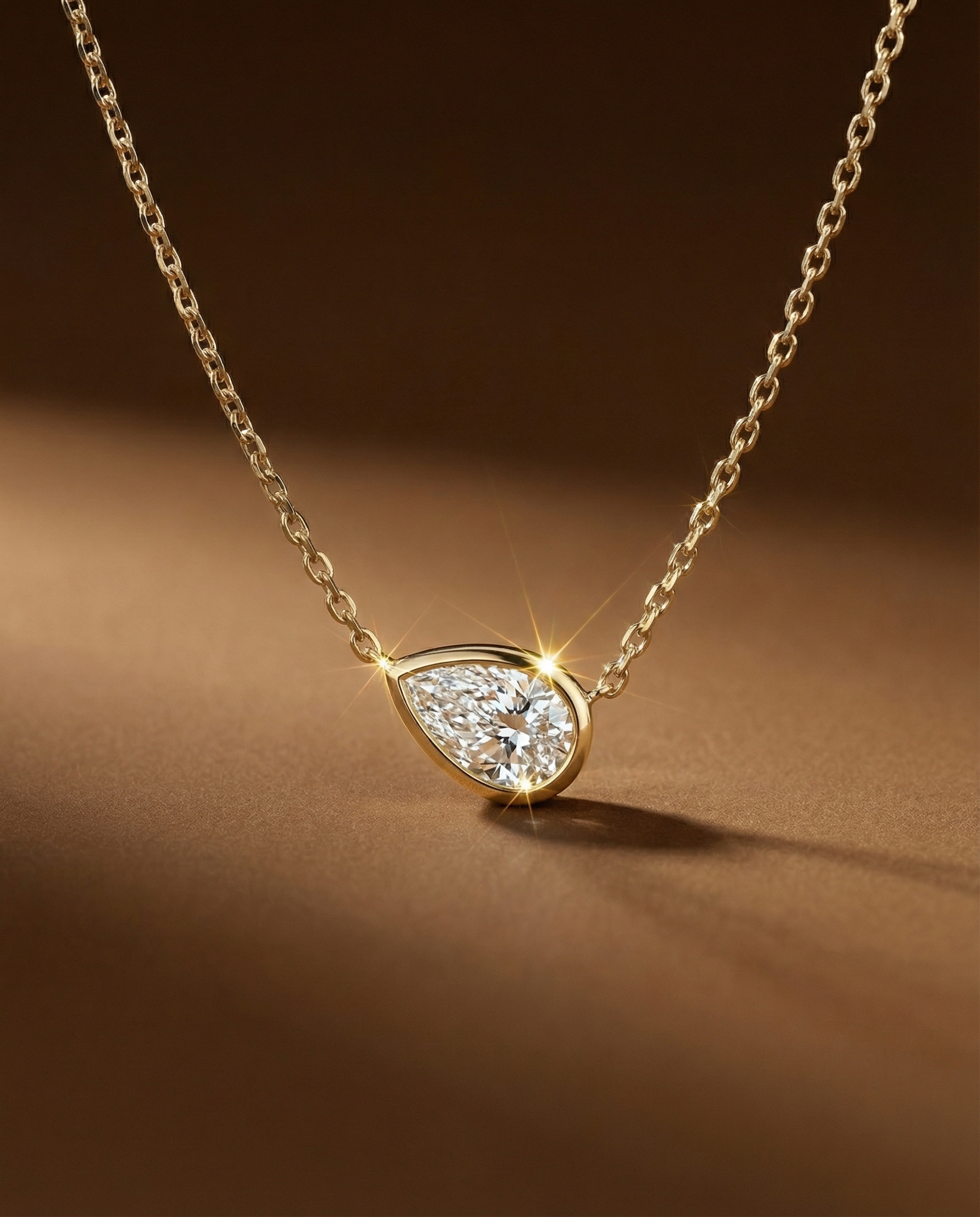 สร้อยเพชรจี้หยดน้ำ ตัวเรือนฝังหุ้ม สีทอง