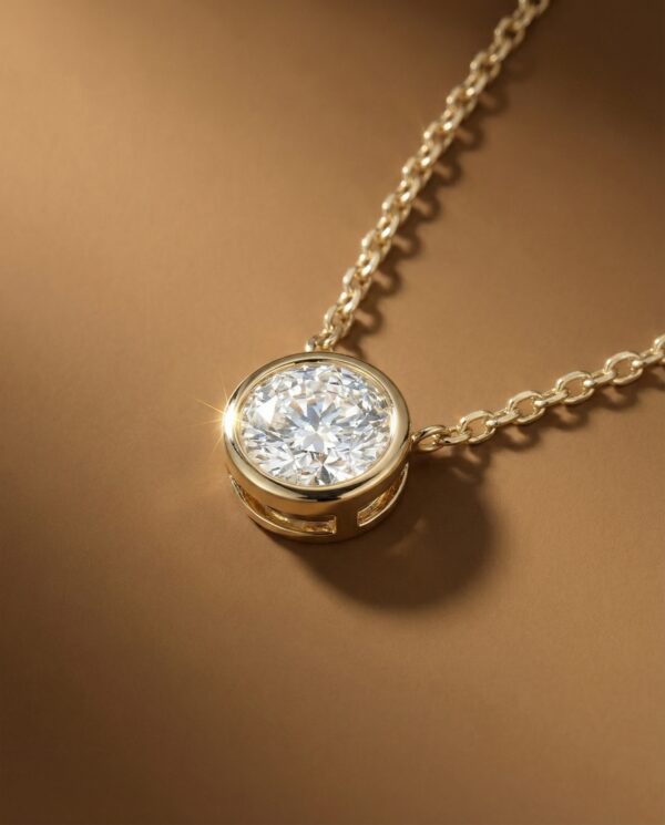 สร้อยเพชร จี้กลม ตัวเรือน Bezel สี Yellow Gold