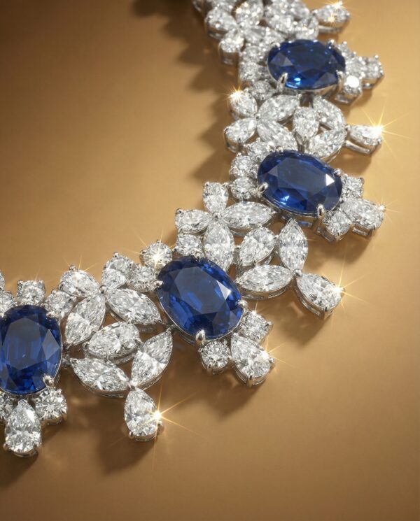 สร้อยคอเพชรและ Blue Sapphire ดีไซน์สวยหรู