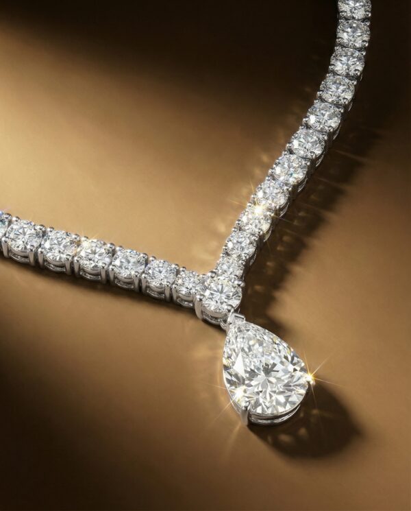 สร้อยคอเพชรเทนนิส V-shape พร้อมจี้เพชรหยดน้ำ