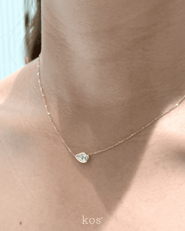 สร้อยเพชรแท้เม็ดเดี่ยว Pear Cut Solitaire ฝังหุ้ม Bezel Setting ตัวเรือนทอง