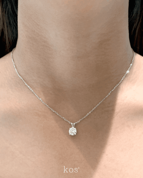 สร้อยเพชรแท้เม็ดเดี่ยว Round Brilliant Cut Solitaire 4-Prong ตัวเรือนทองขาว