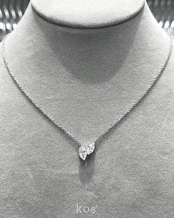 สร้อยเพชรแท้ Marquise Cut Diamond Cluster 2 เม็ด ตัวเรือนทองขาว