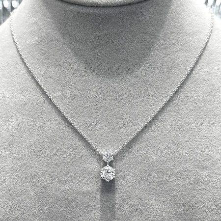 สร้อยคอจี้เพชร 2 เม็ด Round Cut Diamond ตัวเรือนทองขาว