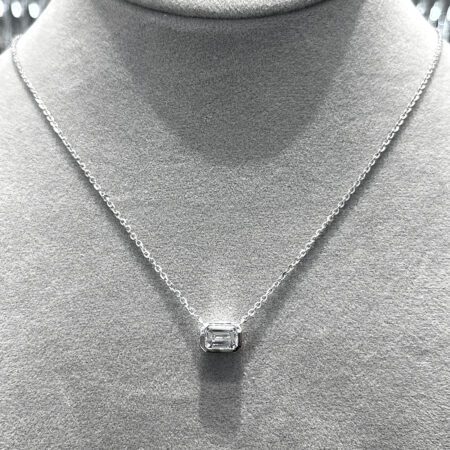 สร้อยเพชรแท้เม็ดเดี่ยว Emerald Cut Solitaire ตัวเรือนทองขาว