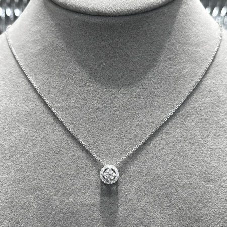 สร้อยเพชรแท้ Round Diamond Halo ล้อมเพชร ตัวเรือนทองขาว