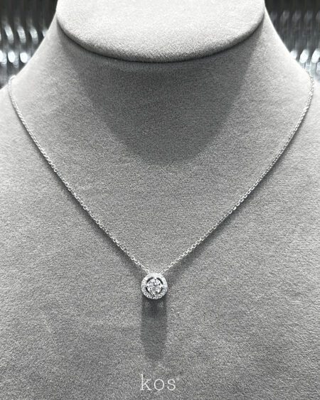 สร้อยเพชรแท้ Round Diamond Halo ล้อมเพชร ตัวเรือนทองขาว