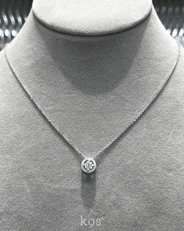 สร้อยเพชรแท้ Round Diamond Halo ล้อมเพชร ตัวเรือนทองขาว