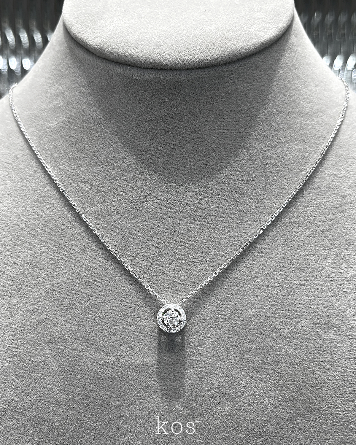 สร้อยเพชรแท้ Round Diamond Halo ล้อมเพชร ตัวเรือนทองขาว