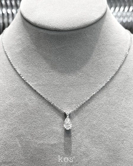 สร้อยเพชรแท้เม็ดเดี่ยว Pear Cut Solitaire Diamond ตัวเรือนทองขาว KOS Jewelry