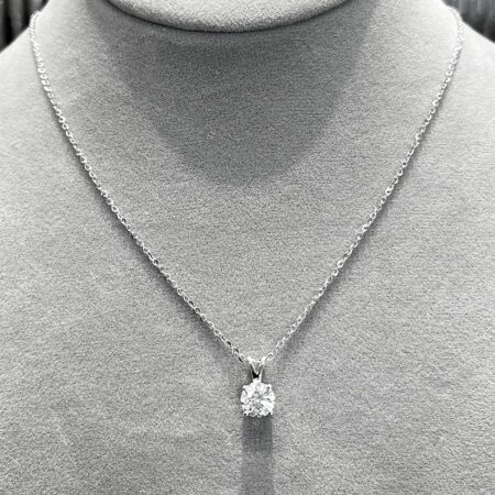 สร้อยเพชรแท้เม็ดเดี่ยว Round Brilliant Cut Solitaire 4-Prong ตัวเรือนทองขาว