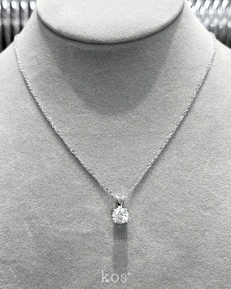 สร้อยเพชรแท้เม็ดเดี่ยว Round Brilliant Cut Solitaire 4-Prong ตัวเรือนทองขาว