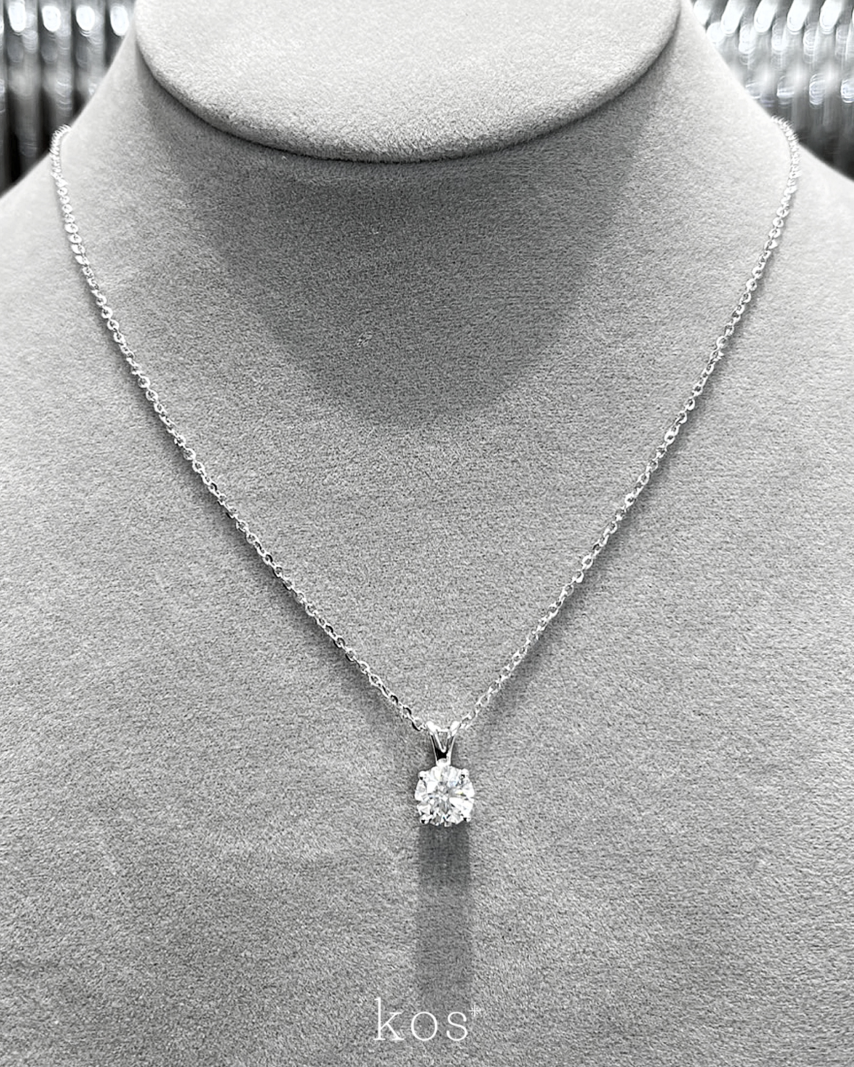 สร้อยเพชรแท้เม็ดเดี่ยว Round Brilliant Cut Solitaire 4-Prong ตัวเรือนทองขาว