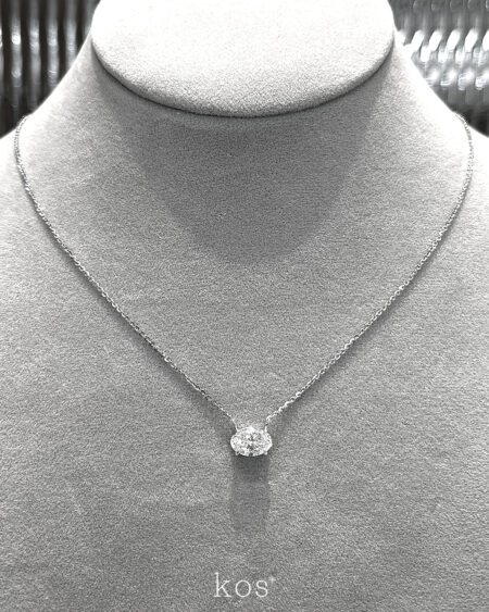 สร้อยเพชรแท้เม็ดเดี่ยว Solitaire Oval Cut Diamond ตัวเรือนทองขาว