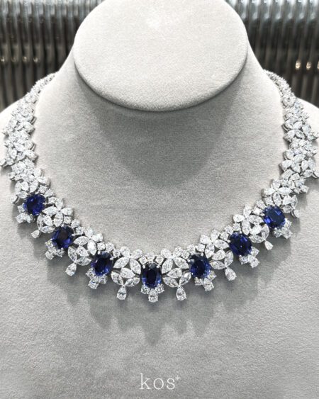 สร้อยคอเพชรแท้ประดับพลอยไพลินสีน้ำเงิน