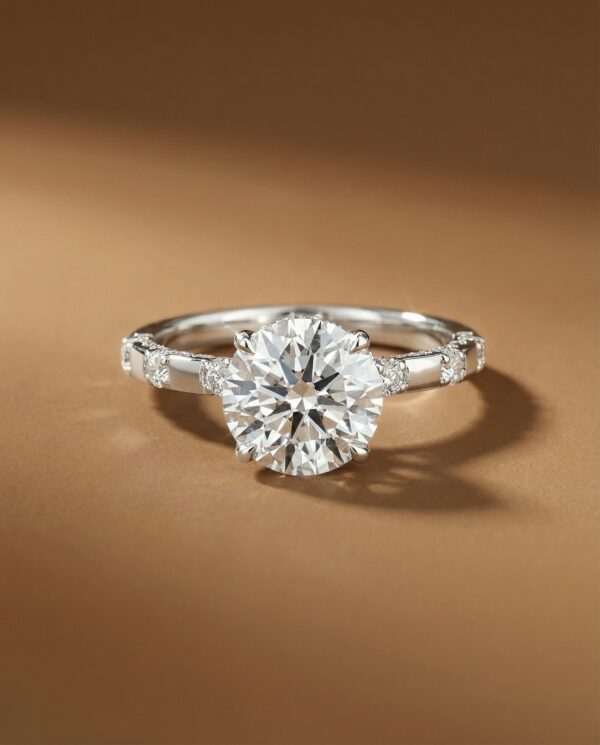 แหวนเพชรกลม ดีไซน์ทันสมัย มีฟังเพชรรอบตัวเรือน