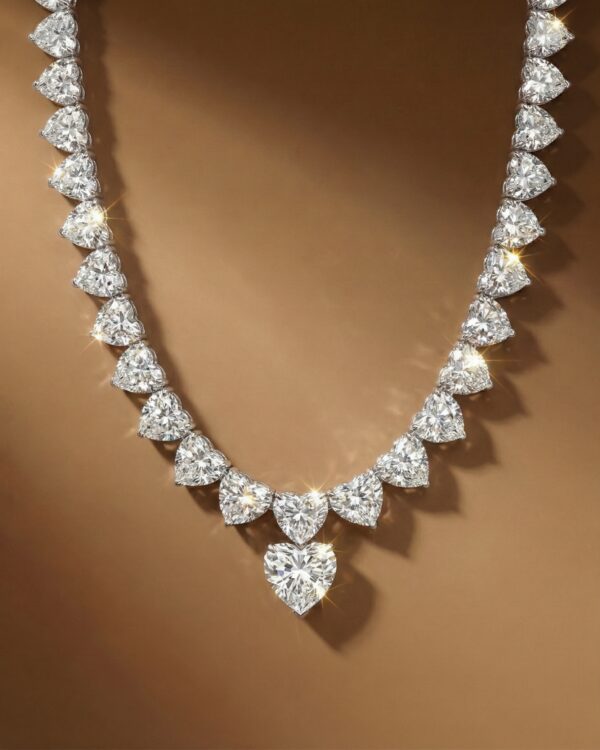 สร้อยคอเพชรหัวใจ ดีไซน์หรูหราด้วยเพชรแท้ทรง Heart-Shape ทั้งเส้น