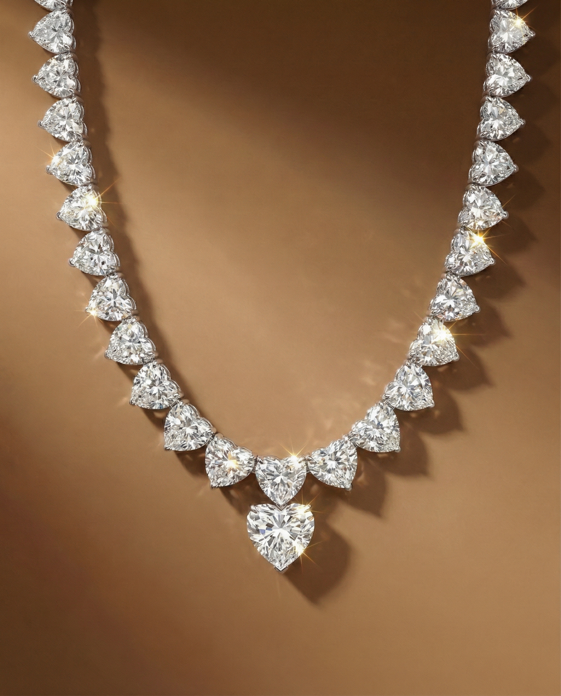 สร้อยคอเพชรหัวใจ ดีไซน์หรูหราด้วยเพชรแท้ทรง Heart-Shape ทั้งเส้น