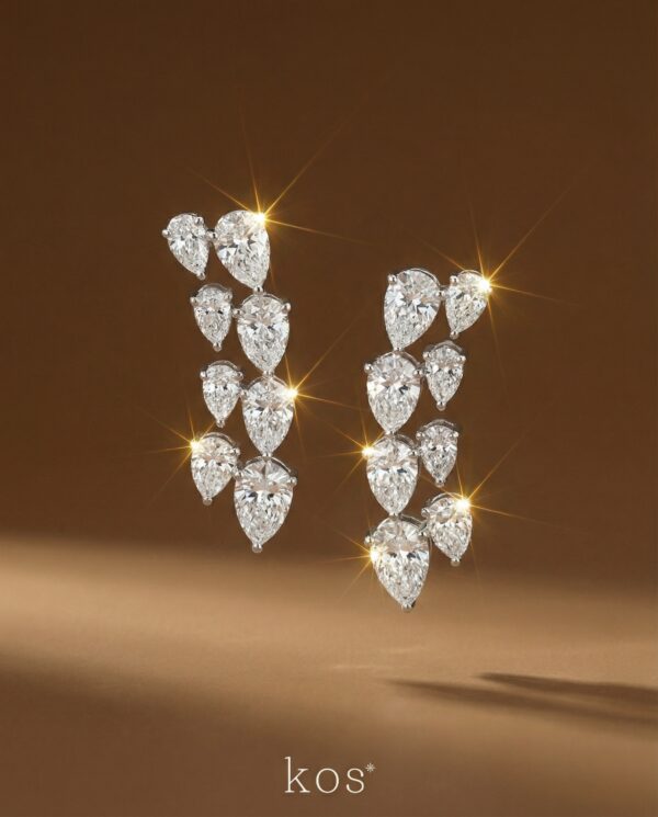 ต่างหูเพชรดีไซน์รูปหยดน้ำสองแถว