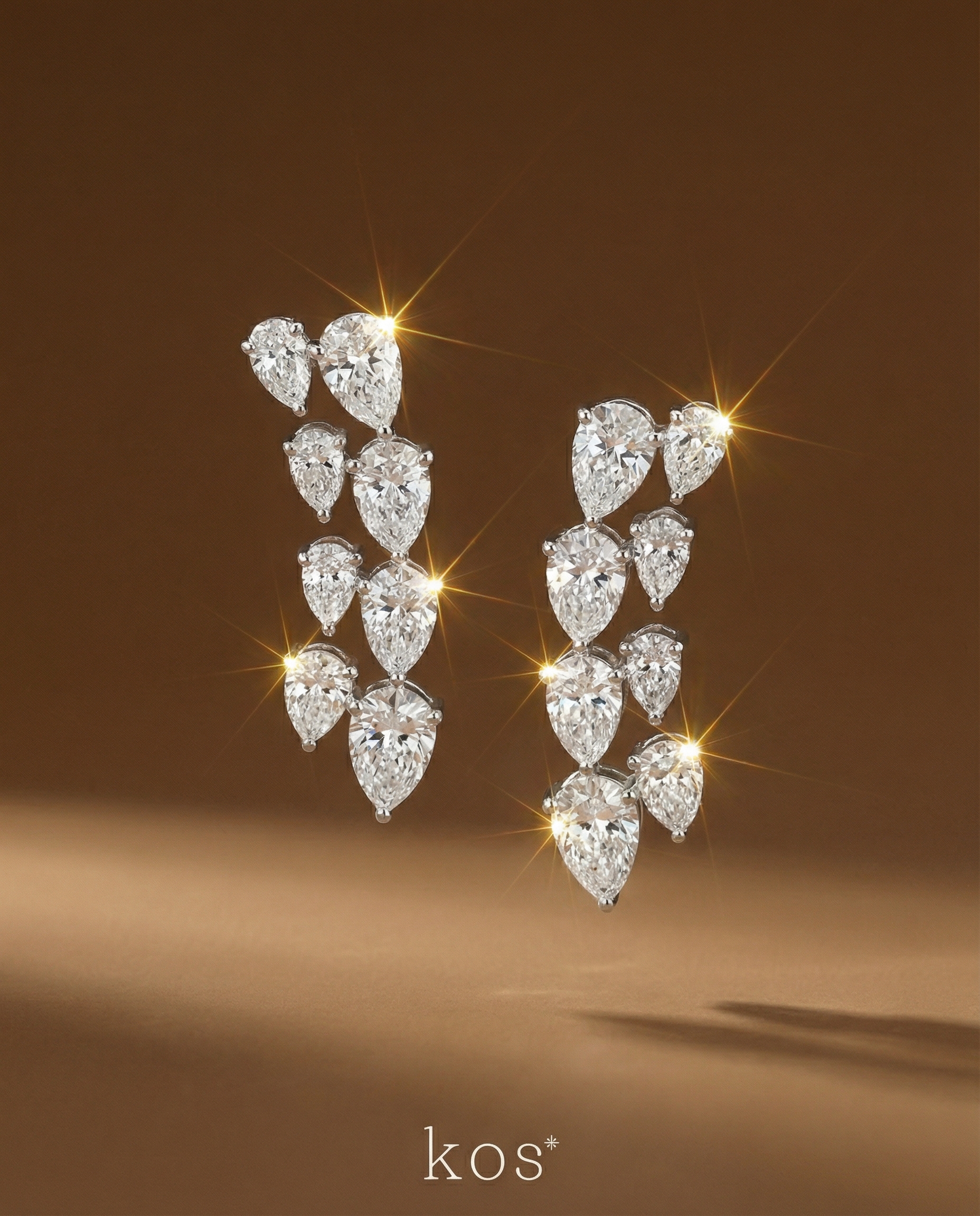 ต่างหูเพชรดีไซน์รูปหยดน้ำสองแถว