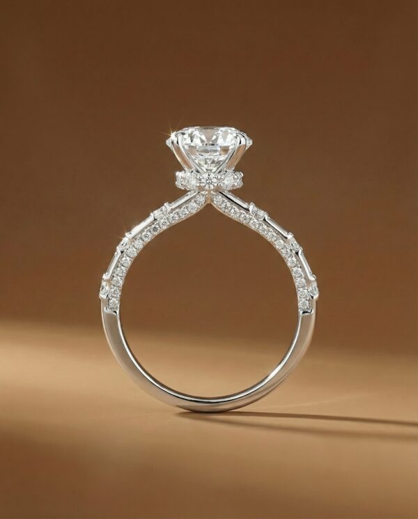 แหวนเพชรกลม ดีไซน์ทันสมัย มีฟังเพชรรอบตัวเรือน