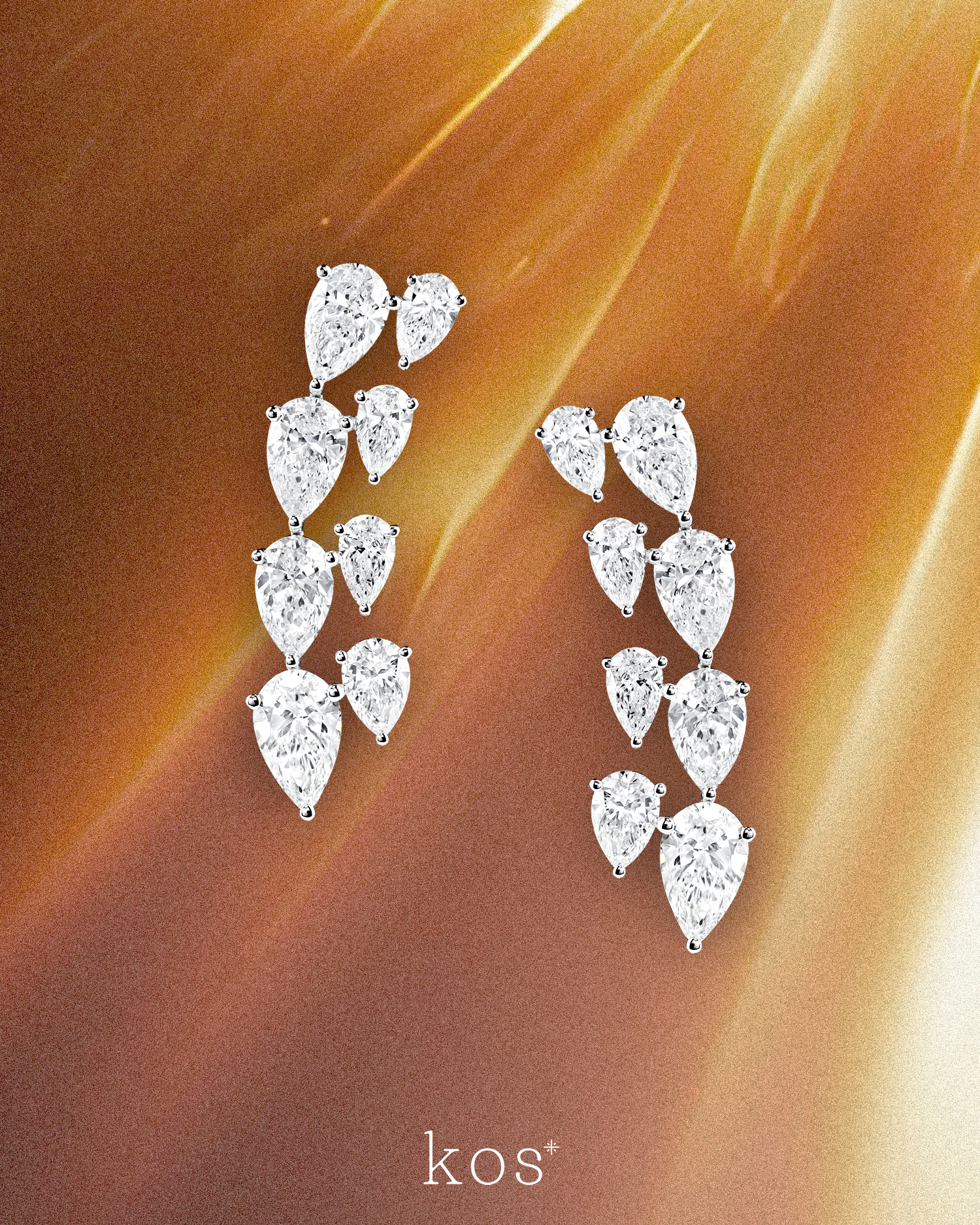 ต่างหูเพชรทรงหยดน้ำ kos ดีไซน์คลัสเตอร์โค้งตามใบหู หรูหราและระยิบระยับ