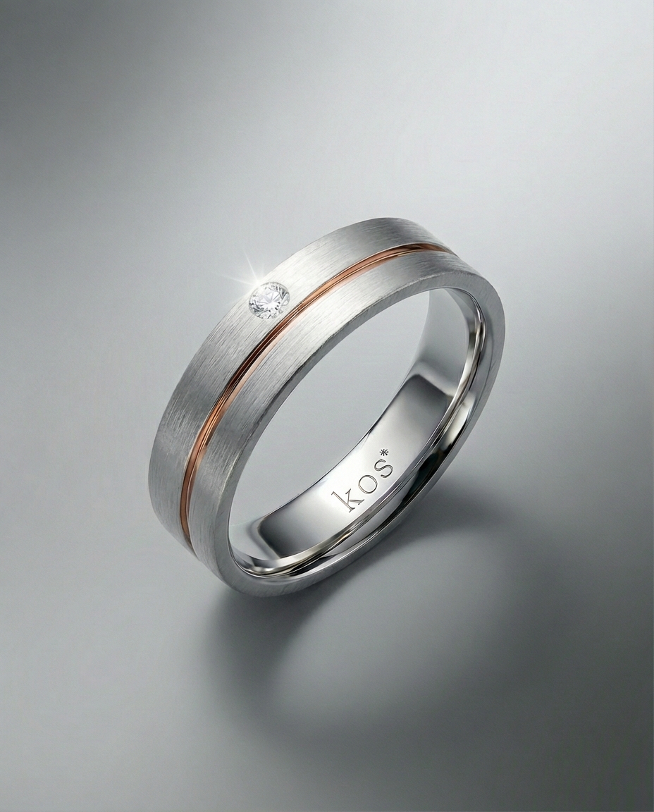 แหวนเพชรชายตัวเรือนเงินสลับโรสโกลด์ดีไซน์เรียบหรู
