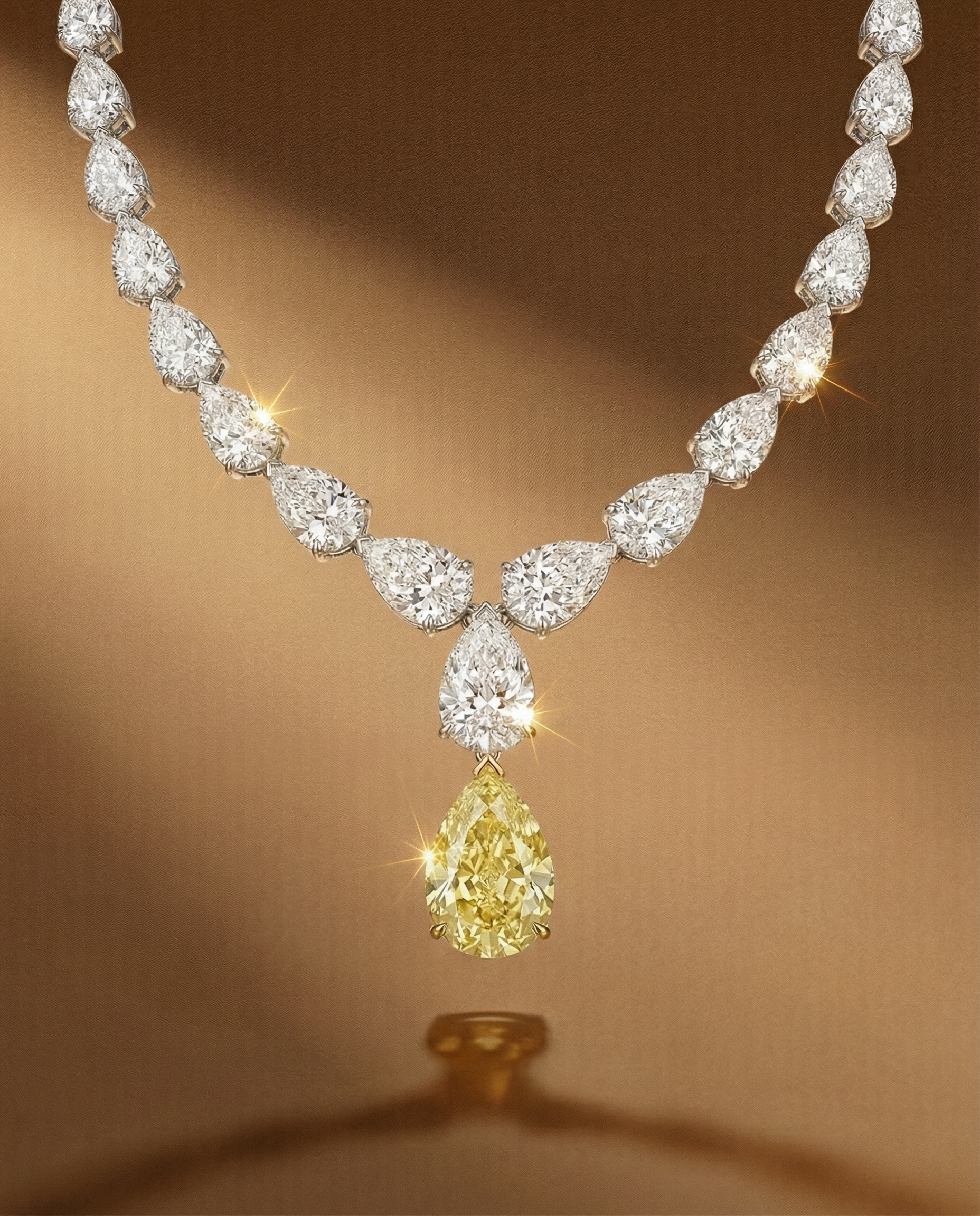 สร้อยคอเพชรทรงหยดน้ำประดับเพชรสีเหลือง Fancy Yellow Diamond ดีไซน์หรู