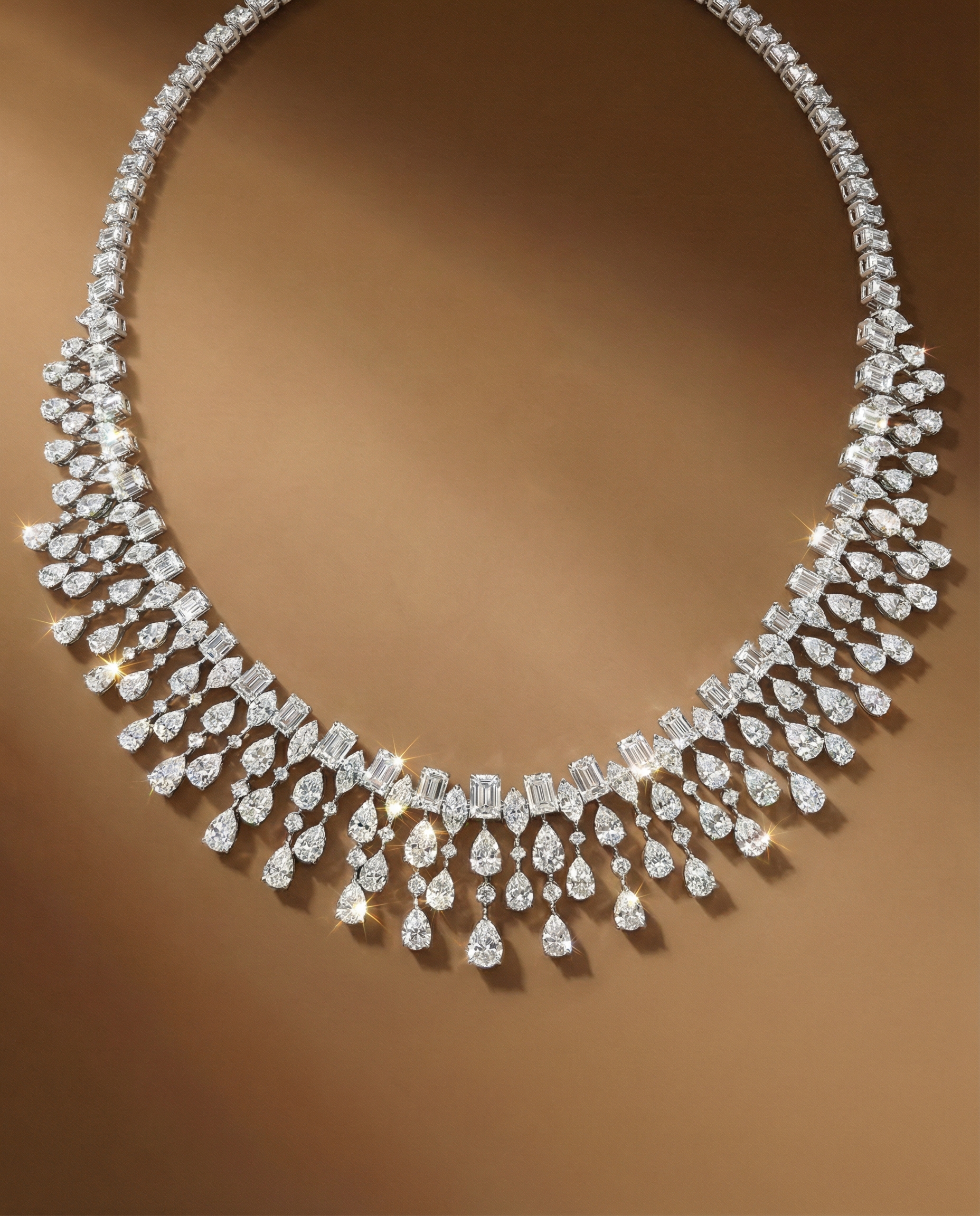 สร้อยคอเพชรแท้ดีไซน์ระย้าประดับเพชรรูปหยดน้ำและเอ็มเมอรัลคัทสำหรับเจ้าสาว