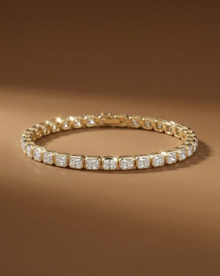 สร้อยข้อมือเพชร Tennis Bracelet ดีไซน์ Bezel Setting สี Yellow Gold