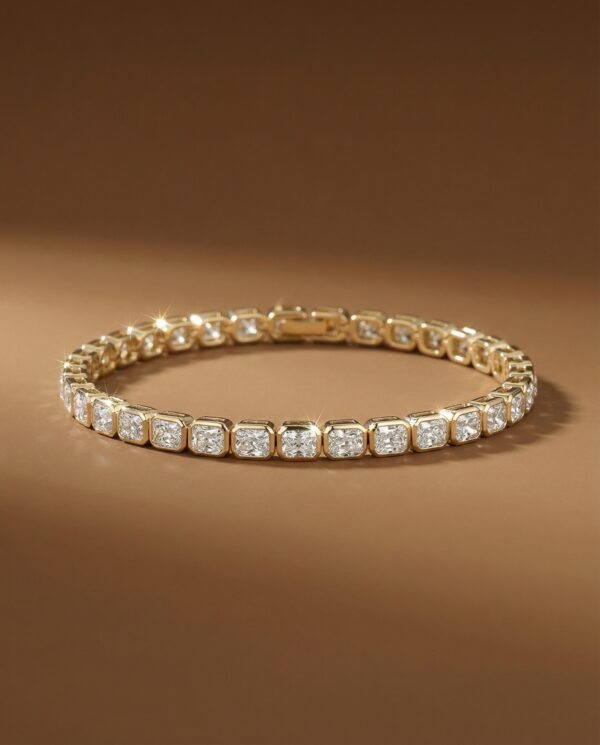 สร้อยข้อมือเพชร Tennis Bracelet ดีไซน์ Bezel Setting สี Yellow Gold