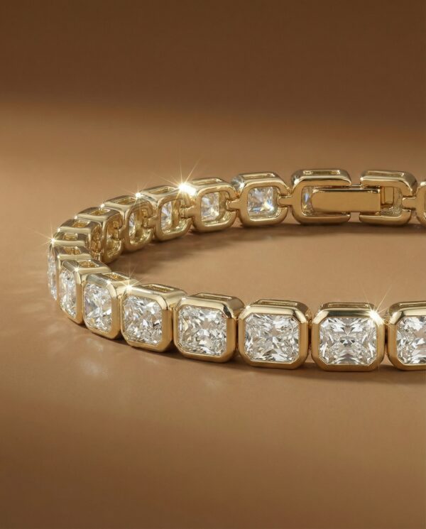 สร้อยข้อมือเพชร Tennis Bracelet ดีไซน์ Bezel Setting สี Yellow Gold