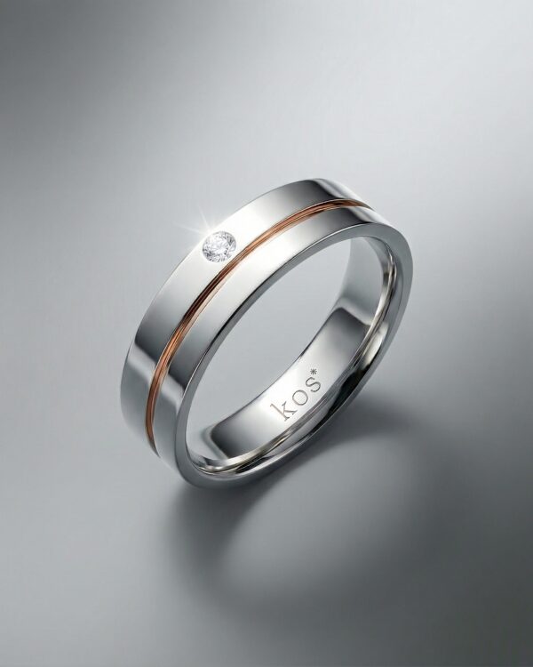 แหวนเพชรชายตัวเรือนเงินสลับโรสโกลด์ดีไซน์เรียบหรู