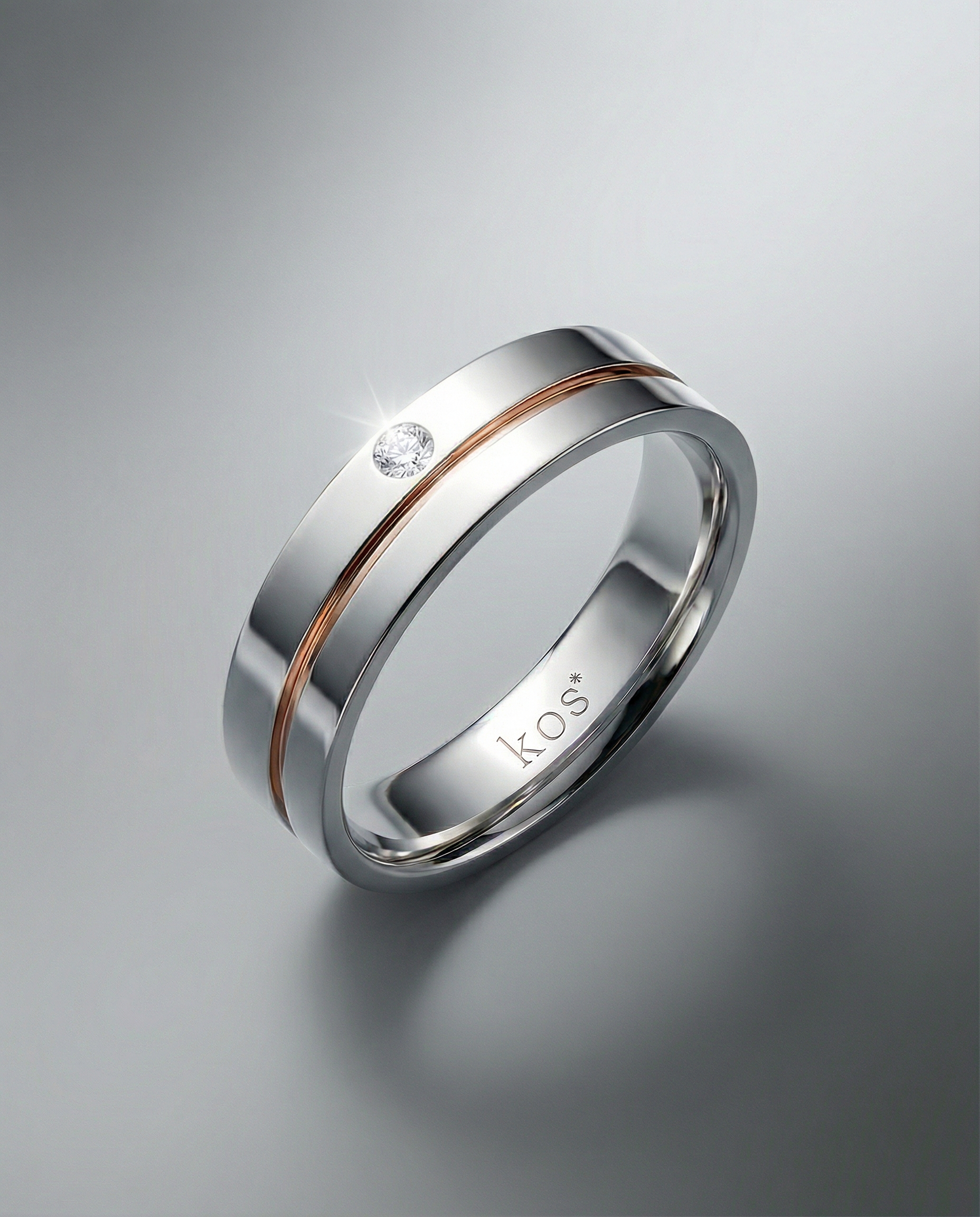 แหวนเพชรชายตัวเรือนเงินสลับโรสโกลด์ดีไซน์เรียบหรู