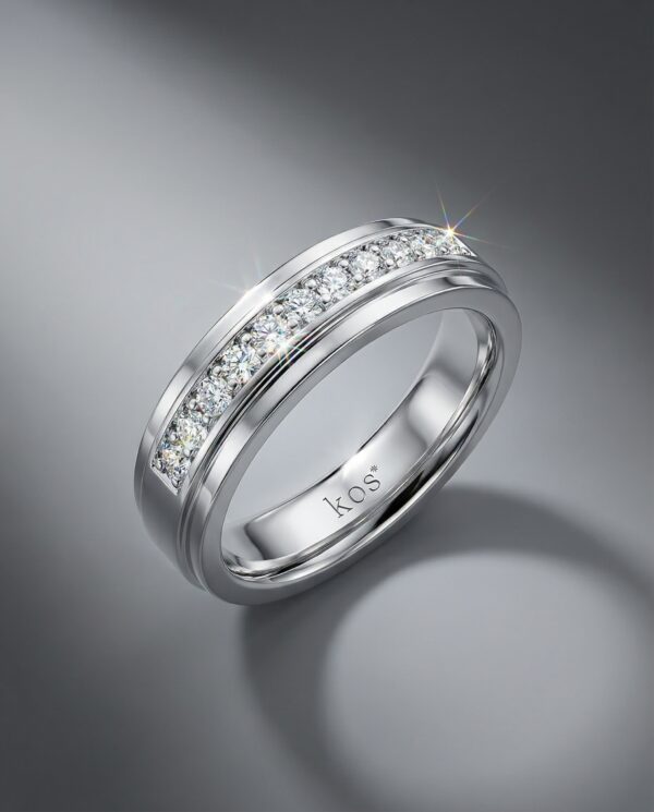 แหวนเพชรชาย-ดีไซน์เรียบหรู-ฝังเพชรแถว