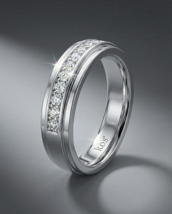 แหวนเพชรชาย-ดีไซน์เรียบหรู-ฝังเพชรแถว