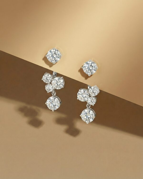 ต่างหูเพชร ดีไซน์ 2-in-1 แบบระย้า ตัวเรือนชุบทองคำขาว