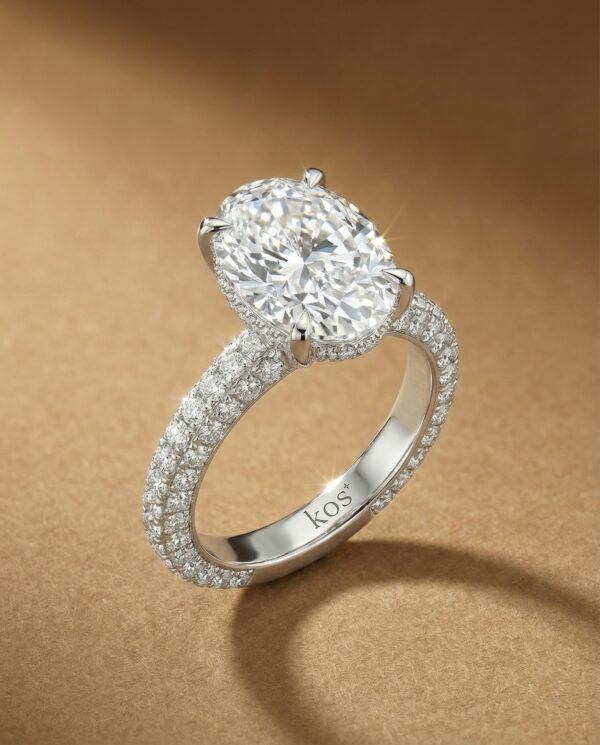 แหวนเพชร Oval Cut-ดีไซน์หรูหราฝังเพชรรอบวง-แบรนด์-kos