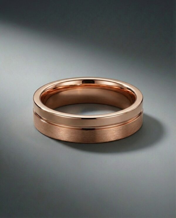 แหวนชาย Rose Gold สองสัมผัส-ดีไซน์มีร่องกลาง-แบรนด์-kos