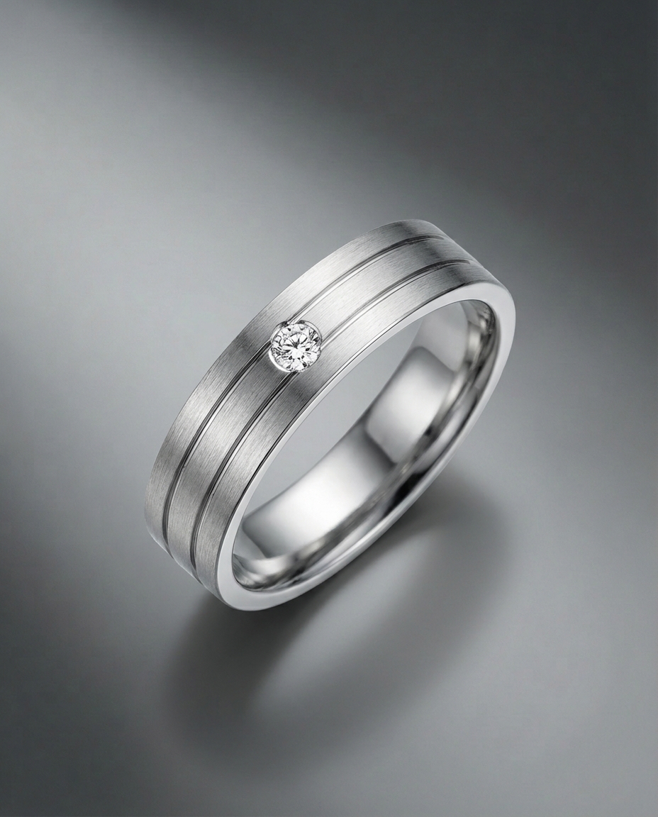 แหวนชาย ประดับเพชรแท้-ผิวแมตต์ขัดด้าน-แบรนด์-kos"