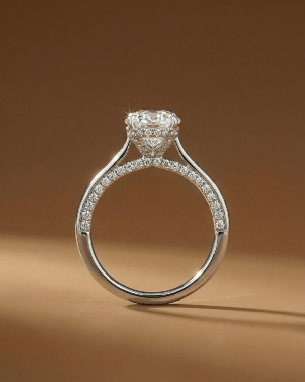 แหวนหมั้นเพชร Oval Cut ดีไซน์ฝังเพชรจิกไข่ปลารอบตัวเรือนและหนามเตย-แบรนด์-kos