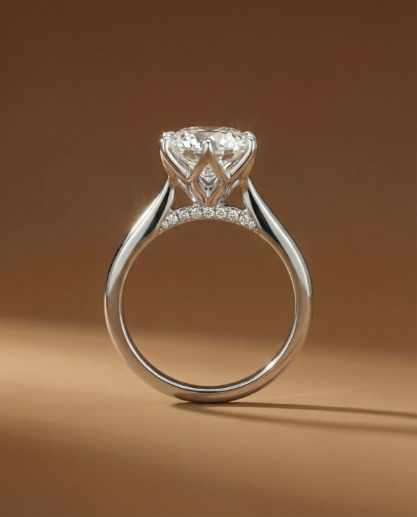 แหวนเพชรชูเม็ดเดี่ยวทรงกลม ดีไซน์ประดับเพชรที่สะพานแหวน