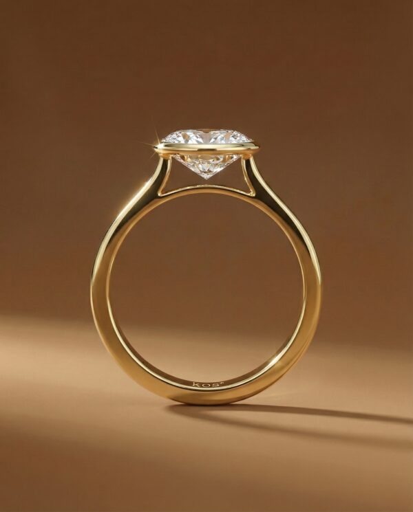 แหวนเพชรทรง Oval Cut ดีไซน์ Bezel Set ฝังหุ้มบนตัวเรือนทองคำ 14K