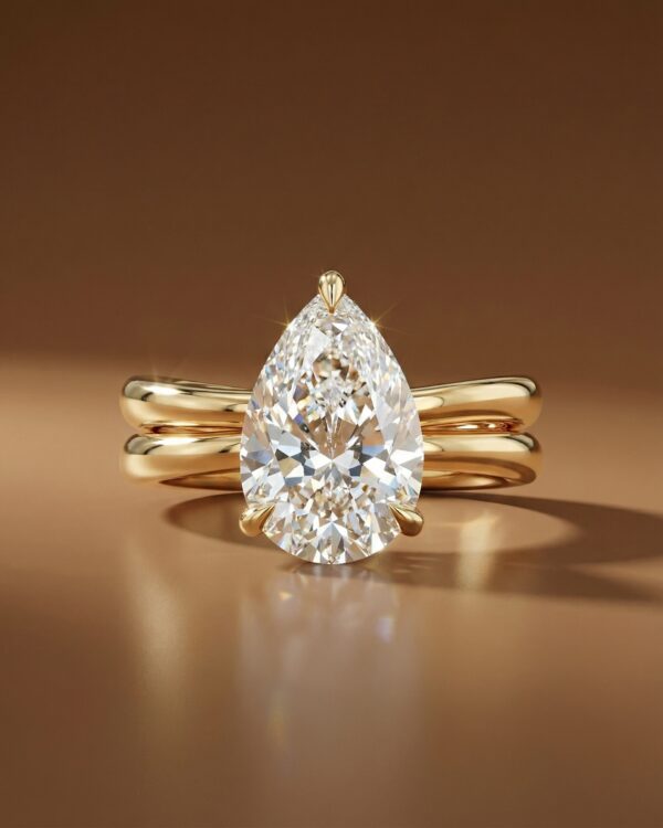 แหวนเพชรแท้-ทรงหยดน้ำ-Pear-Shape-ก้านคู่-Yellow-Gold