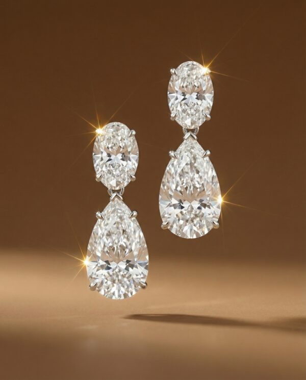 างหูเพชรหยดน้ำ-pear-shape-oval-cut-diamond-drop-earrings
