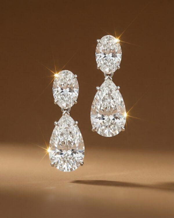 างหูเพชรหยดน้ำ-pear-shape-oval-cut-diamond-drop-earrings