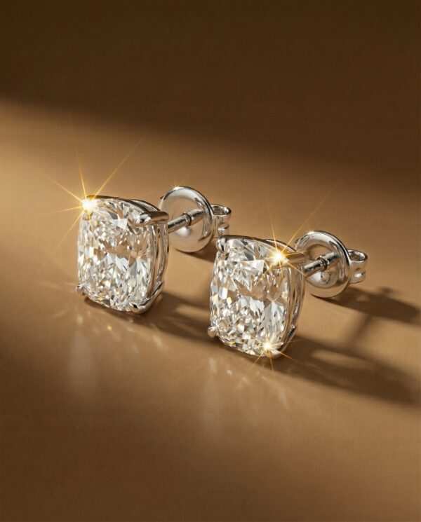 ต่างหูเพชรเม็ดเดี่ยว เพชร Long Cushion