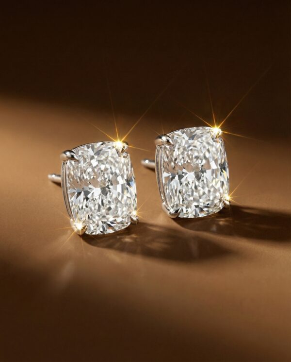 ต่างหูเพชรเม็ดเดี่ยว เพชร Long Cushion