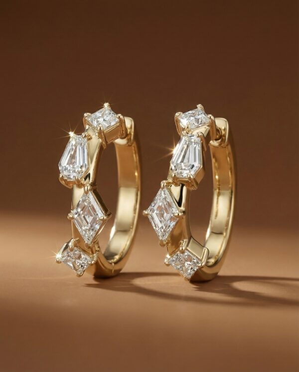 ต่างหูเพชรห่วงดีไซน์ Multi-Shape ตัวเรือนทอง