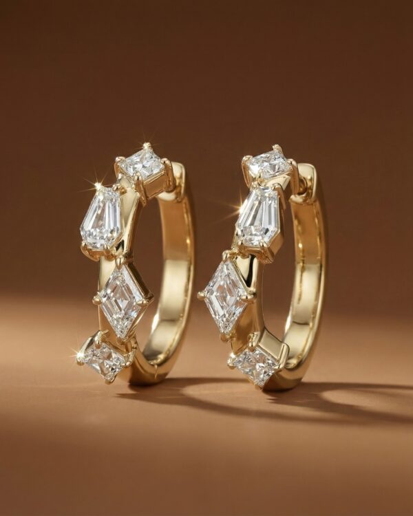 ต่างหูเพชรห่วงดีไซน์ Multi-Shape ตัวเรือนทอง